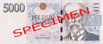 České bankovky – 5000 Kč (pět tisíc korun, pětitisícovka nebo také lidově i „pětilitr či masaryk“) : lícová strana